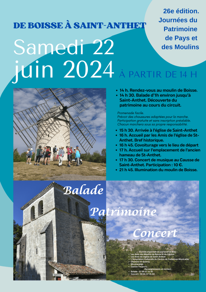 Samedi 22 juin 2024, journée patrimoine avec un collectif de 6 associations sur Castelnau Montratier